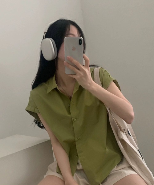 MAISON DE THERESE(メゾン ド テレーズ)の「夏 ベーシック 襟付きシャツ レディース 半袖 袖口ロールアップ 上品 カジュアルトップス(シャツ/ブラウス・レディース・ベージュ/ブラック/ホワイト/グリーン/ピンク/チャコールグレー/ブルー・M)」の15枚目の写真