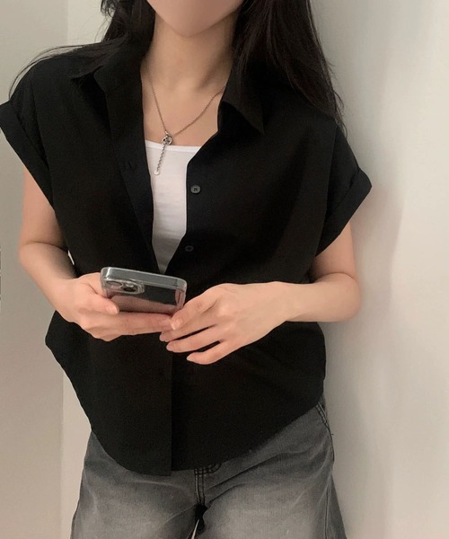 MAISON DE THERESE(メゾン ド テレーズ)の「夏 ベーシック 襟付きシャツ レディース 半袖 袖口ロールアップ 上品 カジュアルトップス(シャツ/ブラウス・レディース・ベージュ/ブラック/ホワイト/グリーン/ピンク/チャコールグレー/ブルー・M)」の17枚目の写真