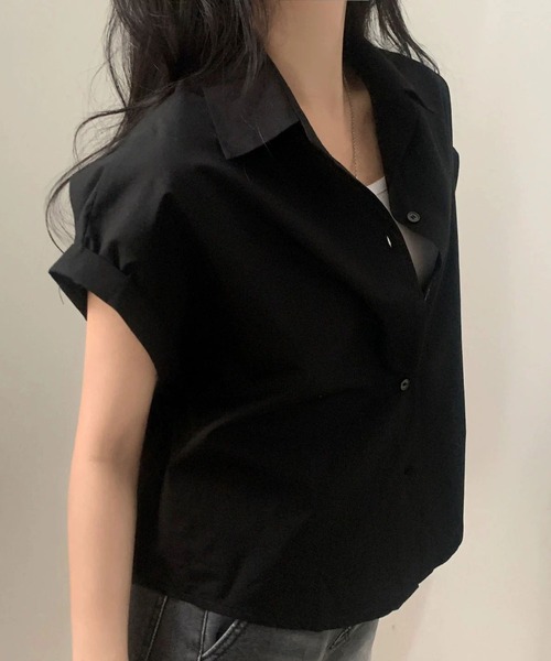 MAISON DE THERESE(メゾン ド テレーズ)の「夏 ベーシック 襟付きシャツ レディース 半袖 袖口ロールアップ 上品 カジュアルトップス(シャツ/ブラウス・レディース・ベージュ/ブラック/ホワイト/グリーン/ピンク/チャコールグレー/ブルー・M)」の18枚目の写真
