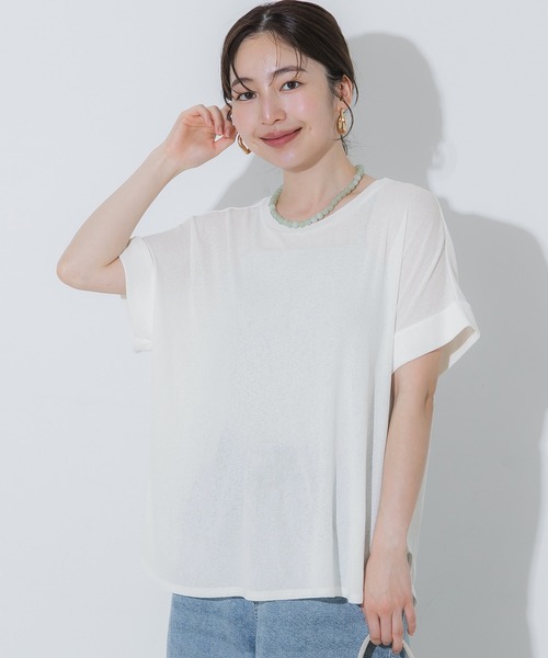 coca(coca)(コカ)の「シアージョーゼットロールアップスリーブトップス(Tシャツ/カットソー・レディース・ホワイト/ブラック・M/L/S)」の2枚目の写真