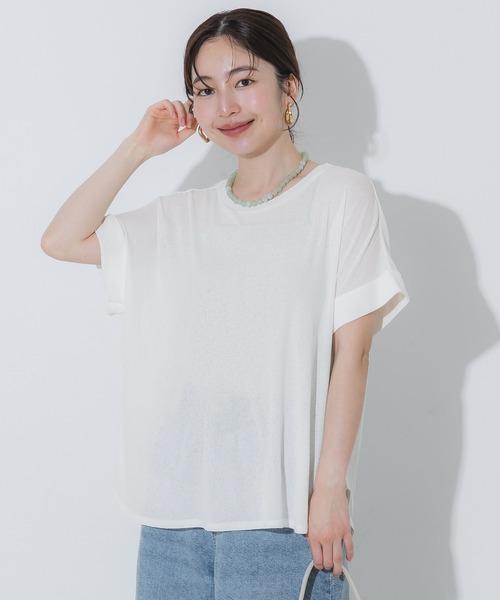 coca(coca)(コカ)の「シアージョーゼットロールアップスリーブトップス(Tシャツ/カットソー・レディース・ホワイト/ブラック・M/L/S)」の20枚目の写真