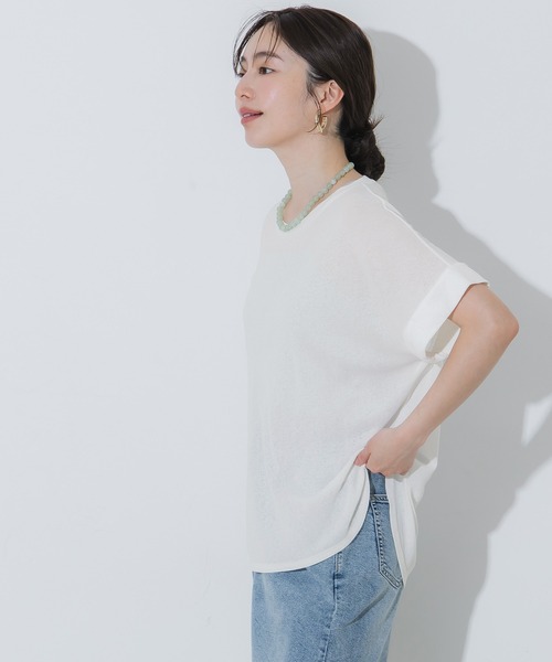 coca(coca)(コカ)の「シアージョーゼットロールアップスリーブトップス(Tシャツ/カットソー・レディース・ホワイト/ブラック・M/L/S)」の21枚目の写真