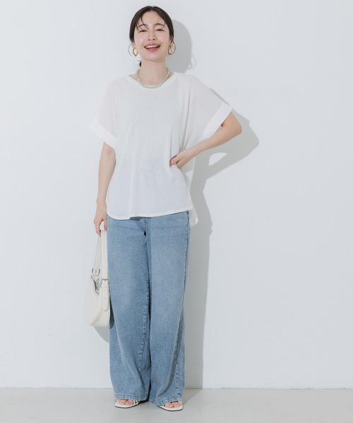 coca(coca)(コカ)の「シアージョーゼットロールアップスリーブトップス(Tシャツ/カットソー・レディース・ホワイト/ブラック・M/L/S)」の3枚目の写真