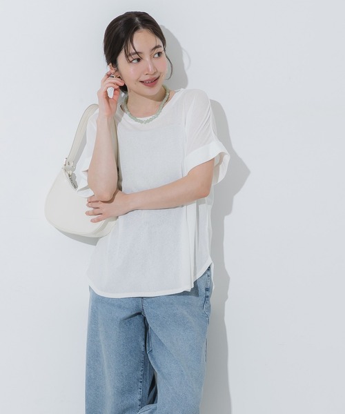 coca(coca)(コカ)の「シアージョーゼットロールアップスリーブトップス(Tシャツ/カットソー・レディース・ホワイト/ブラック・M/L/S)」の5枚目の写真