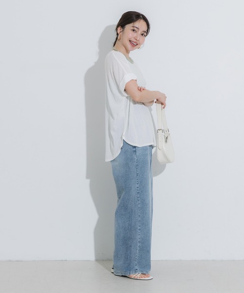 coca(coca)(コカ)の「シアージョーゼットロールアップスリーブトップス(Tシャツ/カットソー・レディース・ホワイト/ブラック・M/L/S)」の6枚目の写真