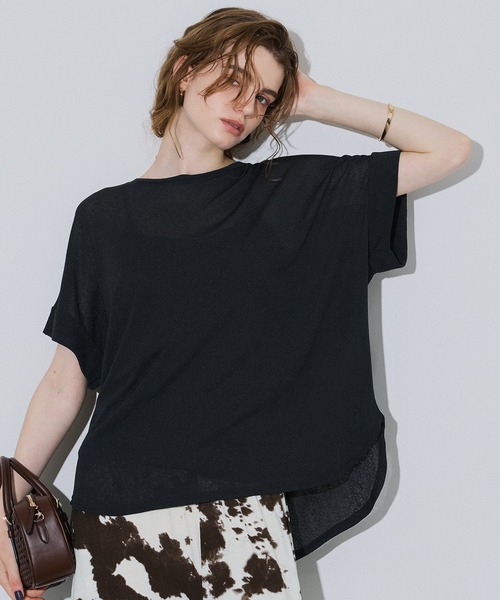 coca(coca)(コカ)の「シアージョーゼットロールアップスリーブトップス(Tシャツ/カットソー・レディース・ホワイト/ブラック・M/L/S)」の7枚目の写真