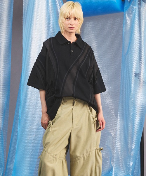 MAISON SPECIAL（メゾンスペシャル）の「《UNISEX》Different Material Curve Switching Prime-Over Short-sleeved Polo Shirt/異素材カーブ切り替えプライムオーバーショートスリーブポロシャツ【MAISON SPECIAL/メゾンスペシャル】（ポロシャツ・メンズ・グレイッシュベージュ/ブラック/ブルー・2/1/0）」の7枚目の写真