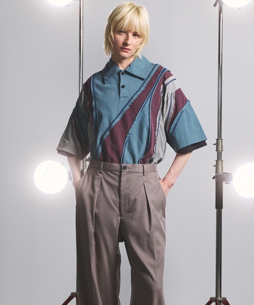 MAISON SPECIAL（メゾンスペシャル）の「《UNISEX》Different Material Curve Switching Prime-Over Short-sleeved Polo Shirt/異素材カーブ切り替えプライムオーバーショートスリーブポロシャツ【MAISON SPECIAL/メゾンスペシャル】（ポロシャツ・メンズ・グレイッシュベージュ/ブラック/ブルー・2/1/0）」の13枚目の写真