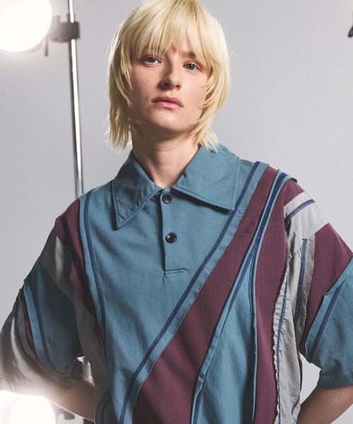 MAISON SPECIAL（メゾンスペシャル）の「《UNISEX》Different Material Curve Switching Prime-Over Short-sleeved Polo Shirt/異素材カーブ切り替えプライムオーバーショートスリーブポロシャツ【MAISON SPECIAL/メゾンスペシャル】（ポロシャツ・メンズ・グレイッシュベージュ/ブラック/ブルー・2/1/0）」の16枚目の写真