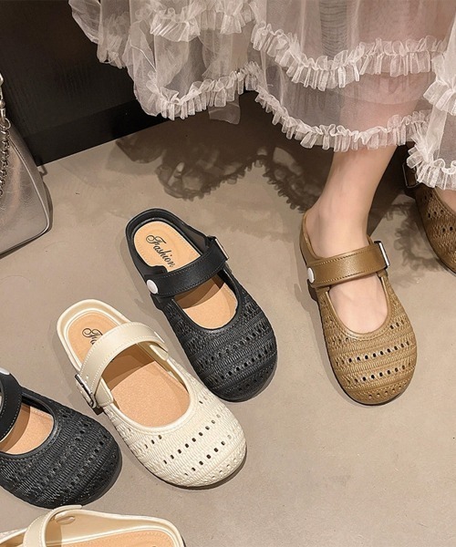 Miniministore(ミニミニストア)の「編み込みメリージェーン ミュールサンダル(サンダル・レディース・ライトブラウン/アイボリー/ブラック・M/S/L)」の4枚目の写真