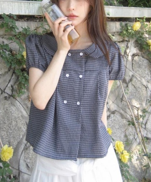 semplice（センプリチェ）の「シャツ【韓国ファッション】（シャツ/ブラウス・レディース・ネイビー/ホワイト・F）」の7枚目の写真