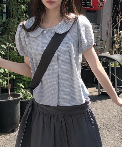 semplice（センプリチェ）の「シャツ【韓国ファッション】（シャツ/ブラウス・レディース・ネイビー/ホワイト・F）」の9枚目の写真