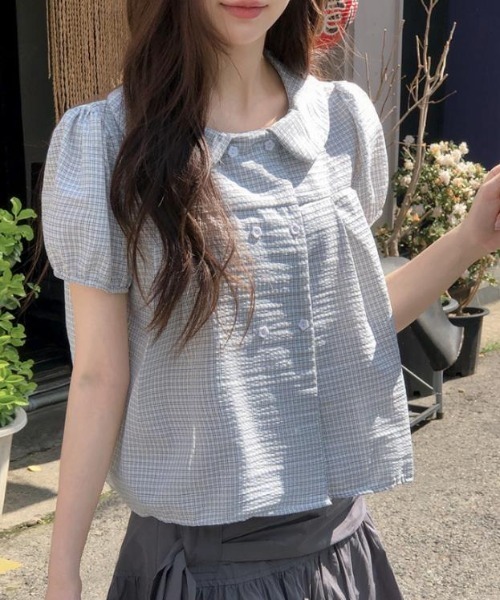 semplice（センプリチェ）の「シャツ【韓国ファッション】（シャツ/ブラウス・レディース・ネイビー/ホワイト・F）」の10枚目の写真