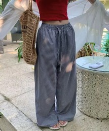 \縦ラインで圧倒的な脚長&美脚を叶える/ ルーズストレート ストライプカラー イージーパンツ
