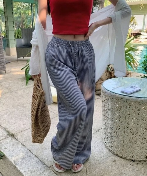 BENDER TOKYO(ベンダートウキョウ)の「\縦ラインで圧倒的な脚長&美脚を叶える/ ルーズストレート ストライプカラー イージーパンツ(その他パンツ・レディース・ブラック/ブルー/イエロー/ピンク/グリーン・FREE)」の7枚目の写真
