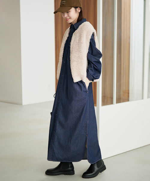 SLOBE IENA(スローブイエナ)の「《シリーズあり/》LEDENIM BDU デニムシャツワンピース(シャツワンピース・レディース・ネイビー/ブルー・FREE)」の1枚目の写真