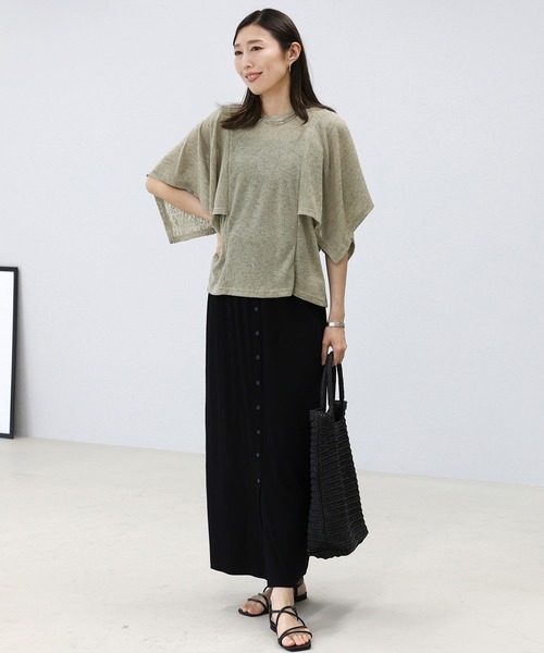 Aletta vita(アレッタビータ)の「リネン混シアーワッフルケープスリーブプルオーバー(Tシャツ/カットソー・レディース・ブラウン/グレイッシュベージュ・M)」の5枚目の写真