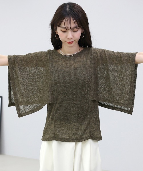 Aletta vita(アレッタビータ)の「リネン混シアーワッフルケープスリーブプルオーバー(Tシャツ/カットソー・レディース・ブラウン/グレイッシュベージュ・M)」の19枚目の写真