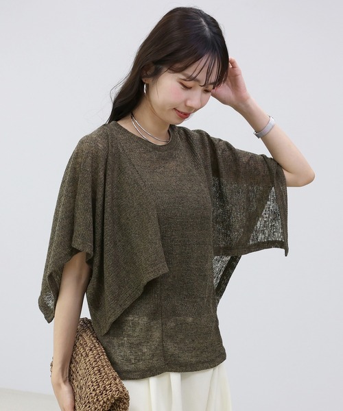 Aletta vita(アレッタビータ)の「リネン混シアーワッフルケープスリーブプルオーバー(Tシャツ/カットソー・レディース・ブラウン/グレイッシュベージュ・M)」の14枚目の写真