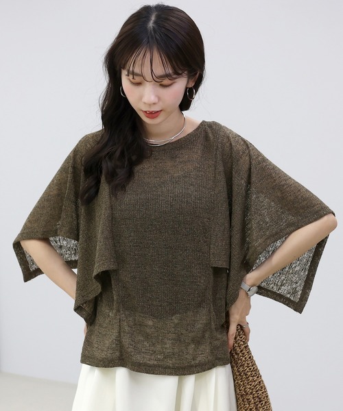 Aletta vita(アレッタビータ)の「リネン混シアーワッフルケープスリーブプルオーバー(Tシャツ/カットソー・レディース・ブラウン/グレイッシュベージュ・M)」の15枚目の写真