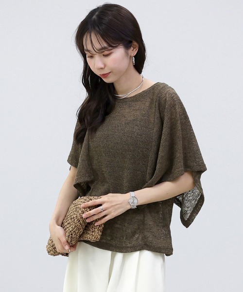 Aletta vita(アレッタビータ)の「リネン混シアーワッフルケープスリーブプルオーバー(Tシャツ/カットソー・レディース・ブラウン/グレイッシュベージュ・M)」の16枚目の写真