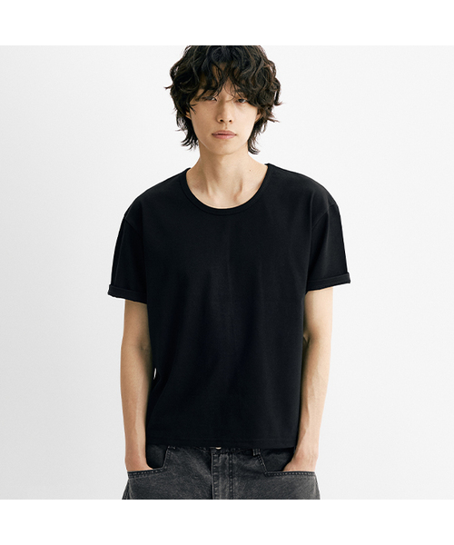 THEN OUR(デンアワー)の「クロップUネック半袖Tシャツ - 3カラー(Tシャツ/カットソー・メンズ・ホワイト/ブラック/グレー・X-LARGE/LARGE/MEDIUM)」の2枚目の写真