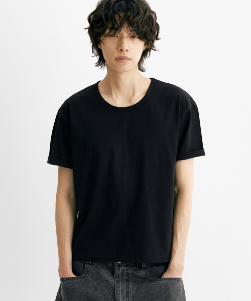 THEN OUR(デンアワー)の「クロップUネック半袖Tシャツ - 3カラー(Tシャツ/カットソー・メンズ・ホワイト/ブラック/グレー・X-LARGE/LARGE/MEDIUM)」の9枚目の写真
