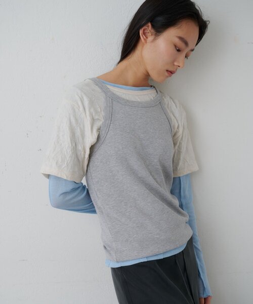SHENERY（シーナリー）の「ワッシャーT×アメスリタンクSET（Tシャツ/カットソー・レディース・チャコールグレー/ピンク/アイボリー・FREE）」の2枚目の写真
