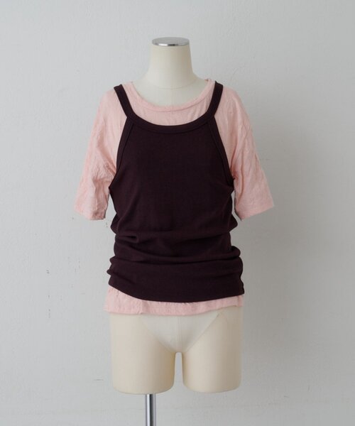 SHENERY（シーナリー）の「ワッシャーT×アメスリタンクSET（Tシャツ/カットソー・レディース・チャコールグレー/ピンク/アイボリー・FREE）」の4枚目の写真