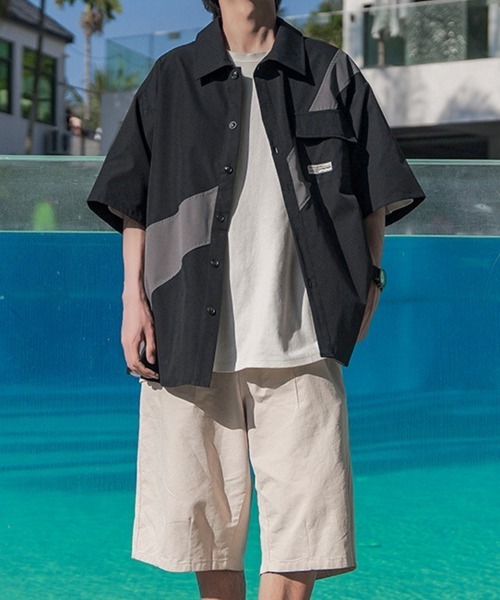 KELVIN(ケルヴァン)の「Tech Contrast Shirt テックコントラストシャツ(シャツ/ブラウス・メンズ・ベージュ/ブラック・LARGE)」の1枚目の写真