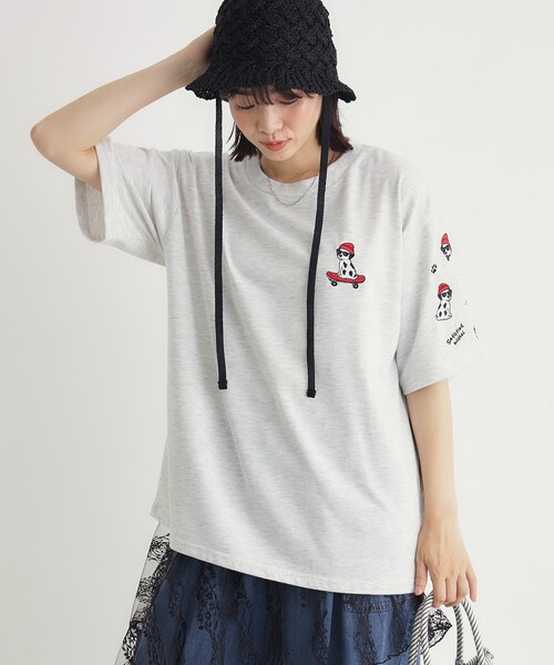Right-on(ライトオン)の「ドッグ刺繍ビッグTシャツ(Tシャツ/カットソー・レディース・ネイビー/アイボリー・05/04/03)」の3枚目の写真