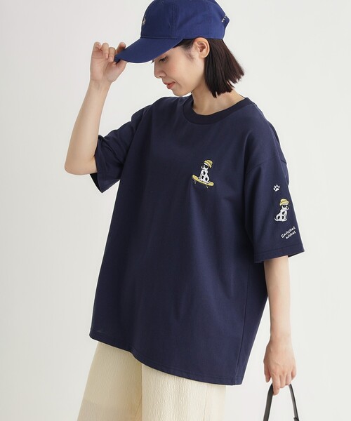 Right-on(ライトオン)の「ドッグ刺繍ビッグTシャツ(Tシャツ/カットソー・レディース・ネイビー/アイボリー・05/04/03)」の8枚目の写真