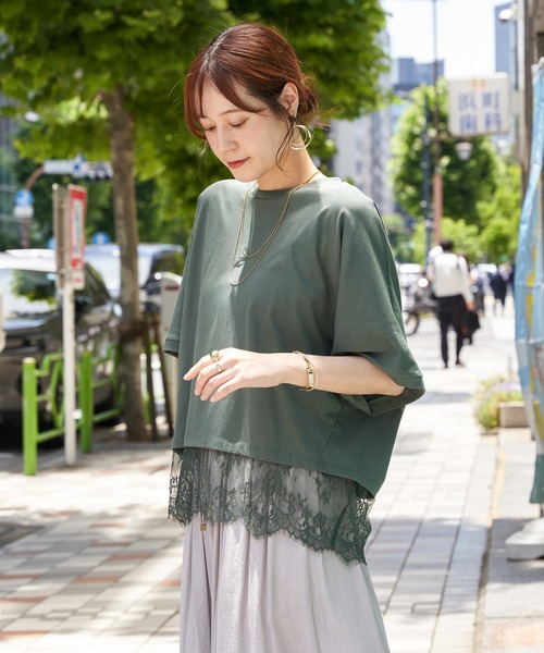 ikka(イッカ)の「裾レース切り替えドルマンプルオーバー(Tシャツ/カットソー・レディース・ブラック/オフホワイト/オリーブ・L/M)」の3枚目の写真