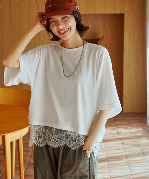ikka(イッカ)の「裾レース切り替えドルマンプルオーバー(Tシャツ/カットソー・レディース・ブラック/オフホワイト/オリーブ・L/M)」の4枚目の写真