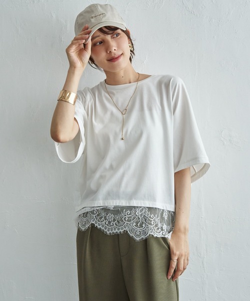 ikka(イッカ)の「裾レース切り替えドルマンプルオーバー(Tシャツ/カットソー・レディース・ブラック/オフホワイト/オリーブ・L/M)」の9枚目の写真