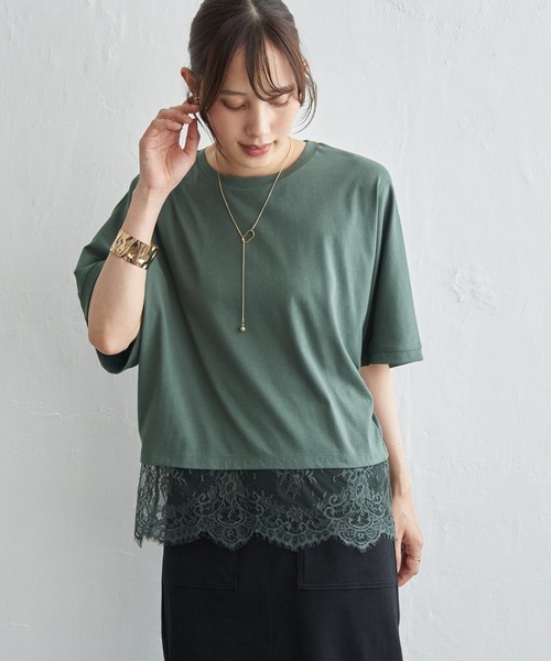 ikka(イッカ)の「裾レース切り替えドルマンプルオーバー(Tシャツ/カットソー・レディース・ブラック/オフホワイト/オリーブ・L/M)」の12枚目の写真