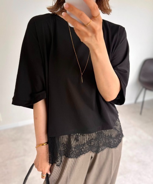 ikka(イッカ)の「裾レース切り替えドルマンプルオーバー(Tシャツ/カットソー・レディース・ブラック/オフホワイト/オリーブ・L/M)」の21枚目の写真