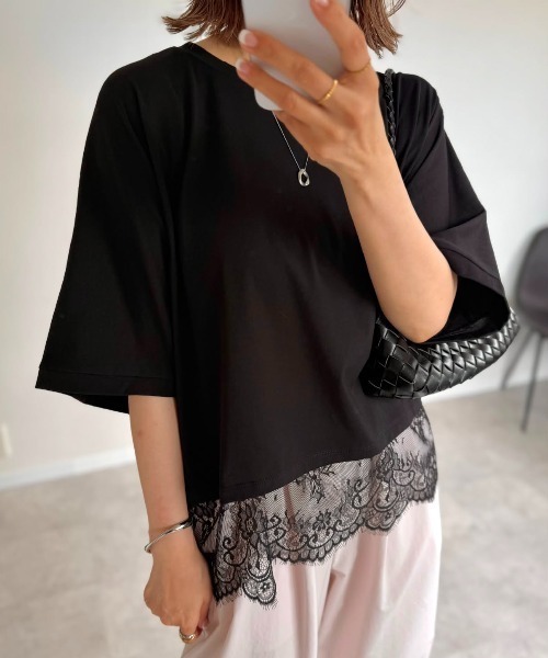 ikka(イッカ)の「裾レース切り替えドルマンプルオーバー(Tシャツ/カットソー・レディース・ブラック/オフホワイト/オリーブ・L/M)」の19枚目の写真