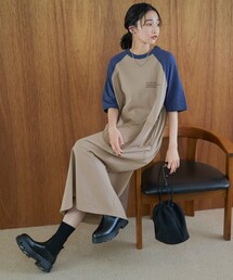 【汗染み軽減】アソートナンバリングロゴプリント ラグランTシャツワンピース