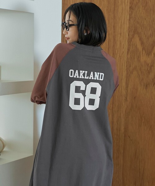 coen(コーエン)の「【汗染み軽減】アソートナンバリングロゴプリント ラグランTシャツワンピース(ワンピース・レディース・ダークグレー/ベージュ・FREE)」の16枚目の写真