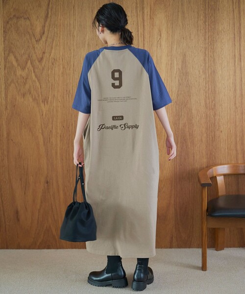 coen(コーエン)の「【汗染み軽減】アソートナンバリングロゴプリント ラグランTシャツワンピース(ワンピース・レディース・ダークグレー/ベージュ・FREE)」の21枚目の写真