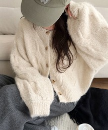 【mily bilet】今日はどっちで着る？気分で着回し自在。前後2way編地切り替えカーディガン (長袖)