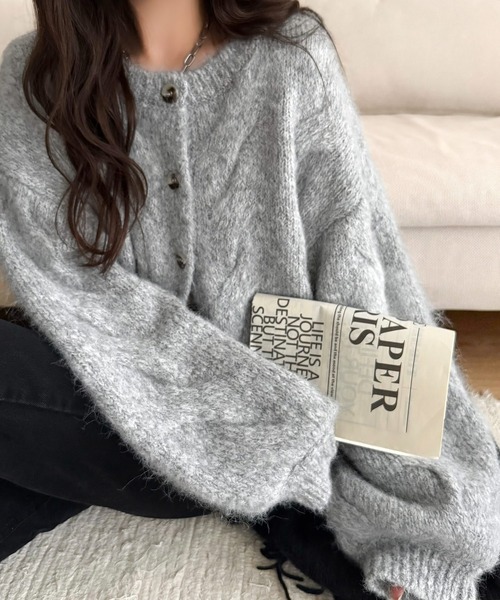 mily bilet(ミウィビレット)の「【mily bilet】今日はどっちで着る?気分で着回し自在。前後2way編地切り替えカーディガン (長袖)(カーディガン/ボレロ・レディース・グレー/オレンジ/アイボリー・LARGE/SMALL/X-LARGE/MEDIUM)」の21枚目の写真