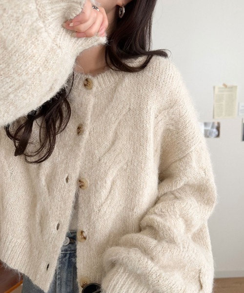 mily bilet(ミウィビレット)の「【mily bilet】今日はどっちで着る?気分で着回し自在。前後2way編地切り替えカーディガン (長袖)(カーディガン/ボレロ・レディース・グレー/オレンジ/アイボリー・LARGE/SMALL/X-LARGE/MEDIUM)」の13枚目の写真