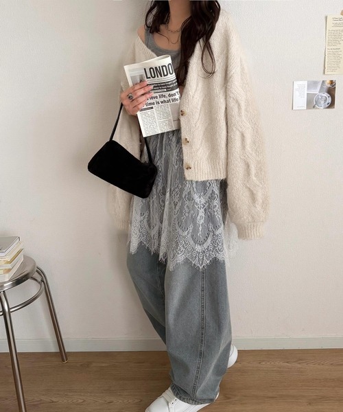 mily bilet(ミウィビレット)の「【mily bilet】今日はどっちで着る?気分で着回し自在。前後2way編地切り替えカーディガン (長袖)(カーディガン/ボレロ・レディース・グレー/オレンジ/アイボリー・LARGE/SMALL/X-LARGE/MEDIUM)」の14枚目の写真