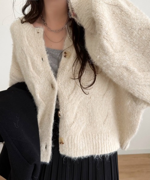 mily bilet(ミウィビレット)の「【mily bilet】今日はどっちで着る?気分で着回し自在。前後2way編地切り替えカーディガン (長袖)(カーディガン/ボレロ・レディース・グレー/オレンジ/アイボリー・LARGE/SMALL/X-LARGE/MEDIUM)」の12枚目の写真