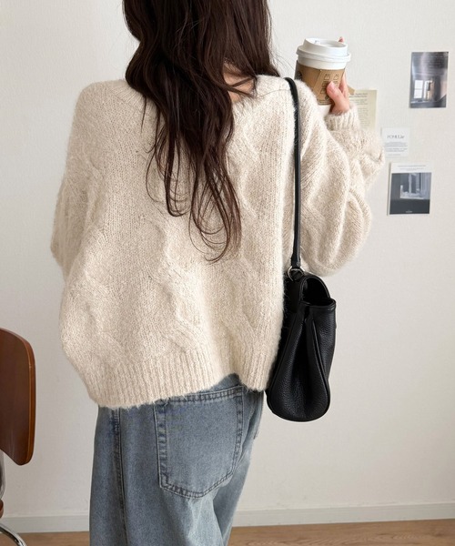 mily bilet(ミウィビレット)の「【mily bilet】今日はどっちで着る?気分で着回し自在。前後2way編地切り替えカーディガン (長袖)(カーディガン/ボレロ・レディース・グレー/オレンジ/アイボリー・LARGE/SMALL/X-LARGE/MEDIUM)」の16枚目の写真