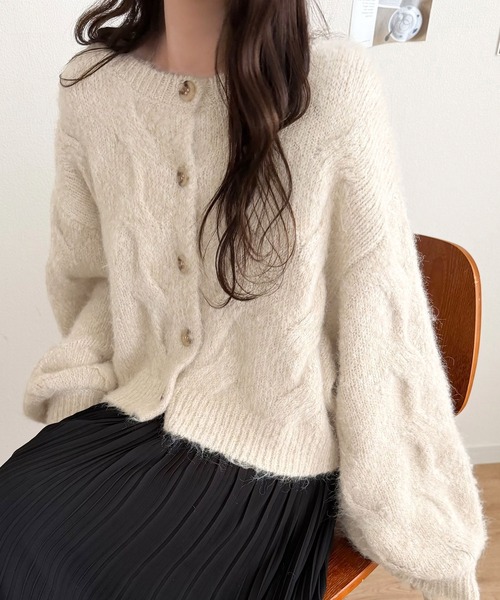 mily bilet(ミウィビレット)の「【mily bilet】今日はどっちで着る?気分で着回し自在。前後2way編地切り替えカーディガン (長袖)(カーディガン/ボレロ・レディース・グレー/オレンジ/アイボリー・LARGE/SMALL/X-LARGE/MEDIUM)」の18枚目の写真