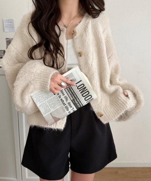 mily bilet(ミウィビレット)の「【mily bilet】今日はどっちで着る?気分で着回し自在。前後2way編地切り替えカーディガン (長袖)(カーディガン/ボレロ・レディース・グレー/オレンジ/アイボリー・LARGE/SMALL/X-LARGE/MEDIUM)」の19枚目の写真