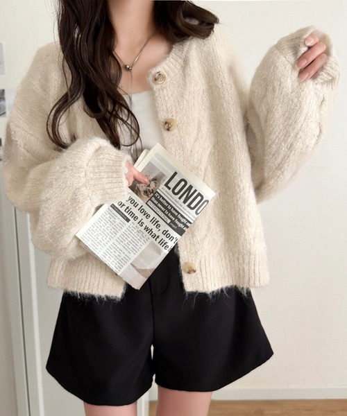 mily bilet(ミウィビレット)の「【mily bilet】今日はどっちで着る?気分で着回し自在。前後2way編地切り替えカーディガン (長袖)(カーディガン/ボレロ・レディース・グレー/オレンジ/アイボリー・LARGE/SMALL/X-LARGE/MEDIUM)」の20枚目の写真